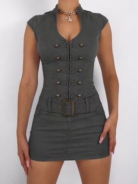 Le Chateau Green Cargo Mini Dress Army Inspired Uniform Size Medium